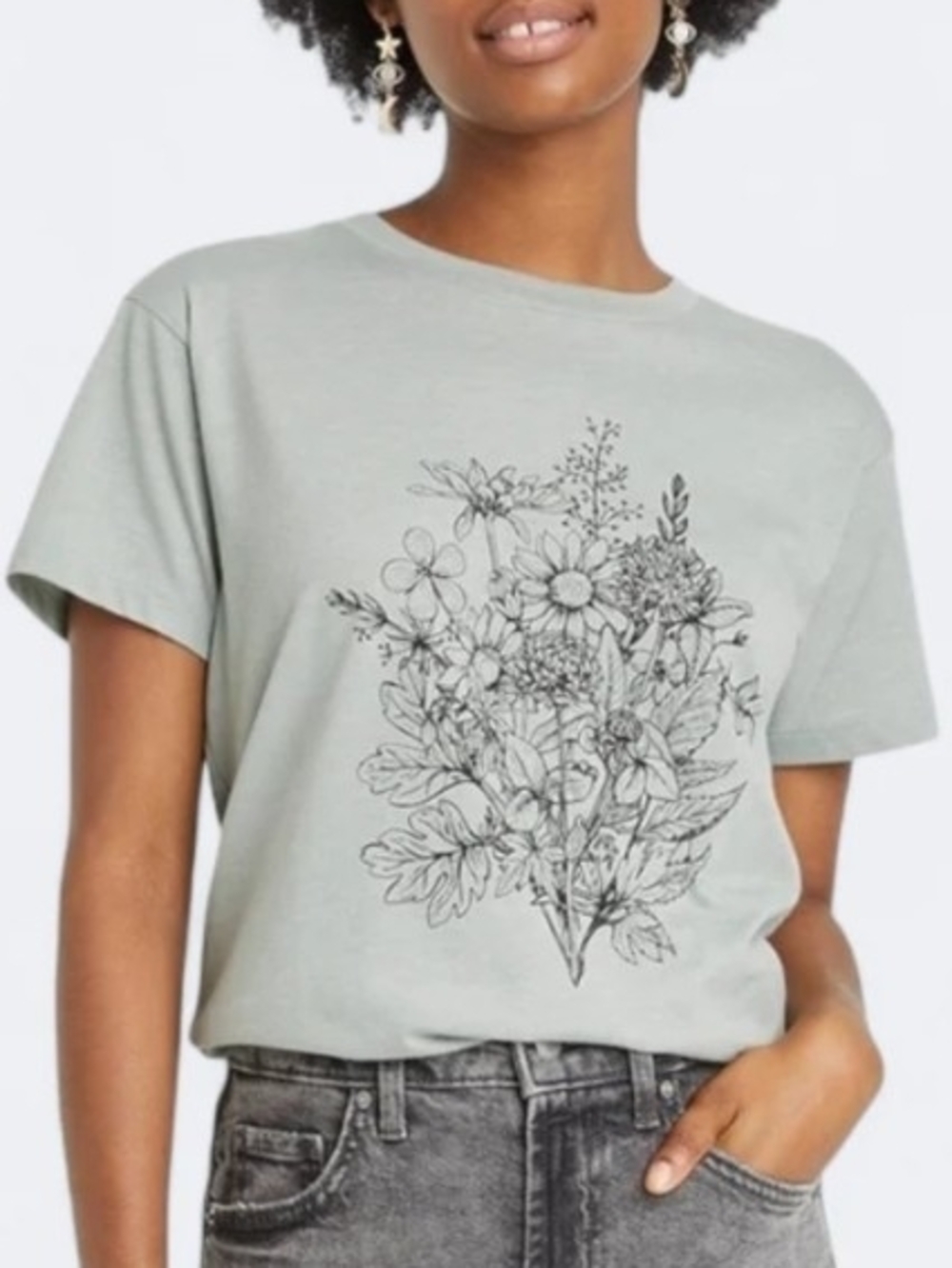 Fifth Sun Soft Sage Floral Graphic Design Tee Size XL